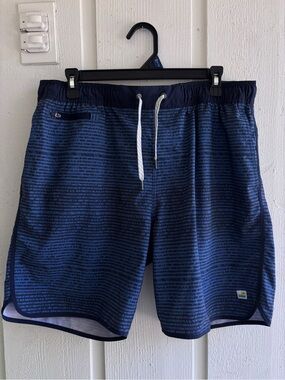 Vuori Navy Patterned Performance Shorts with White Drawstring